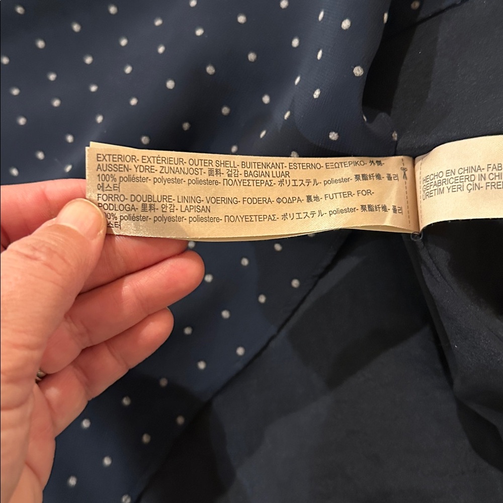 MASSIMO DUTTI Navy Blue Flocked Polka Dot Long Sleeve Fit & Flare Dress Women 10 - Picture 16 of 16